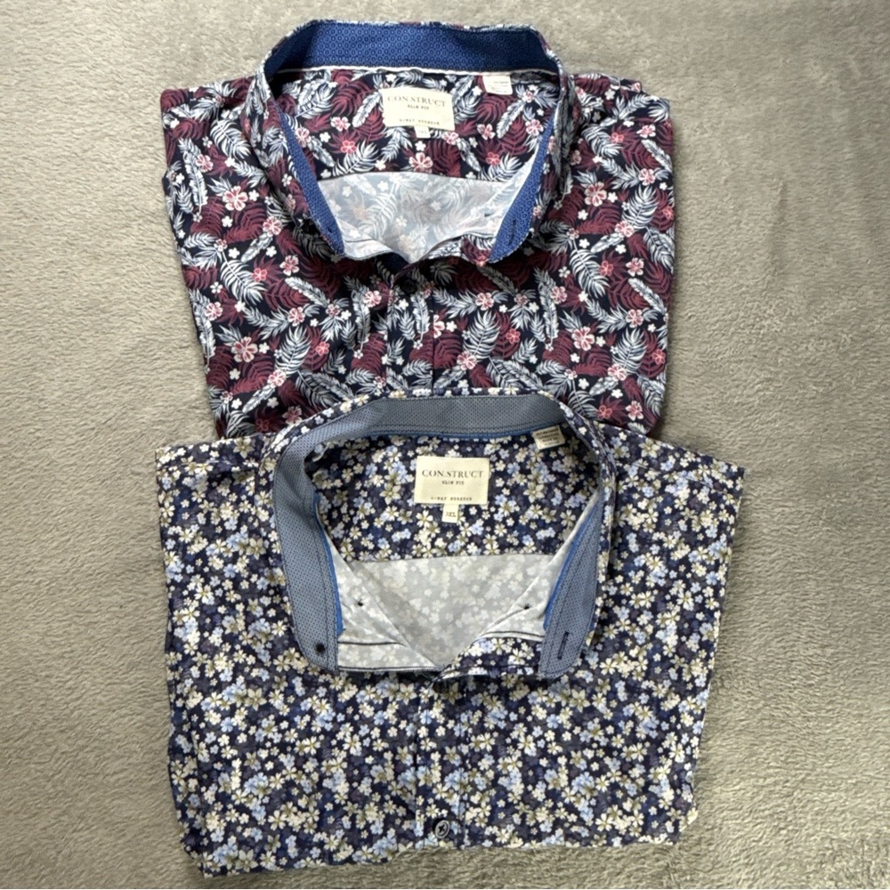 Con.Struct Men's Floral Shirts - Red and Blue 3XL Slim-Fit